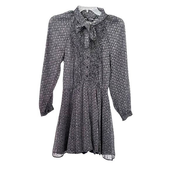 Zara Black Printed Chiffon Tie Neck Long Sleeve Sheer Romper Size XS NWT - Picture 2 of 13